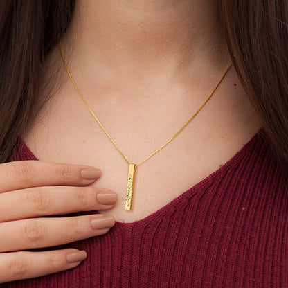 Personalized Birth Flower Engraved Bar Necklace, Customize 4 Sides with Engraving, Family Necklace, Women's Jewelry, Birthday/Anniversary/Mother's Day Gift for Her