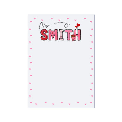 Personalized Valentine's Day Teacher Notebook Custom Name Heart Pattern Journal Teacher Appreciation Gift