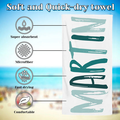 Custom Name Multicolor Beach Towel, Quick Dry Microfiber Bath Towel, Vacation/Beach/Pool Party Favor, Travel Essential, Gift for Kids/Family/Friends