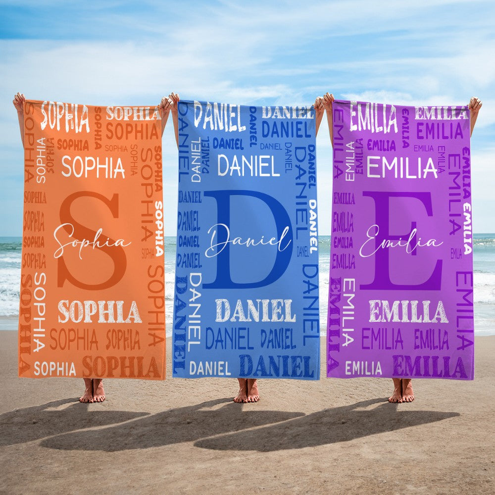 Custom Initial & Name Beach Towel, Quick Dry Microfiber Bath Towel, Vacation/Beach/Pool Party Favor, Travel Essential, Gift for Family/Kids/Friends