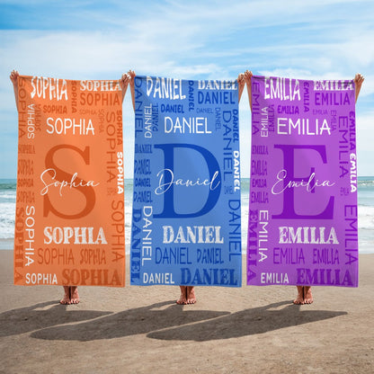 Custom Initial & Name Beach Towel, Quick Dry Microfiber Bath Towel, Vacation/Beach/Pool Party Favor, Travel Essential, Gift for Family/Kids/Friends
