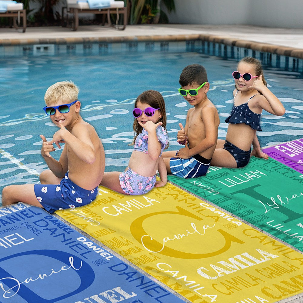 Custom Initial & Name Beach Towel, Quick Dry Microfiber Bath Towel, Vacation/Beach/Pool Party Favor, Travel Essential, Gift for Family/Kids/Friends