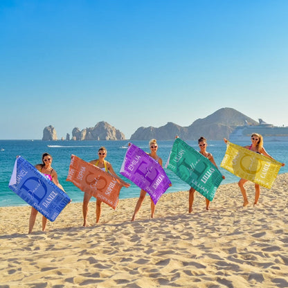 Custom Initial & Name Beach Towel, Quick Dry Microfiber Bath Towel, Vacation/Beach/Pool Party Favor, Travel Essential, Gift for Family/Kids/Friends