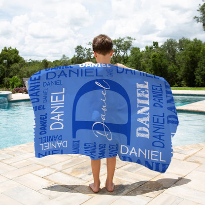 Custom Initial & Name Beach Towel, Quick Dry Microfiber Bath Towel, Vacation/Beach/Pool Party Favor, Travel Essential, Gift for Family/Kids/Friends