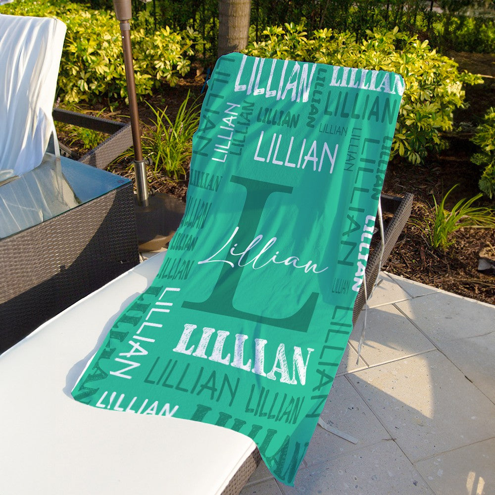 Custom Initial & Name Beach Towel, Quick Dry Microfiber Bath Towel, Vacation/Beach/Pool Party Favor, Travel Essential, Gift for Family/Kids/Friends