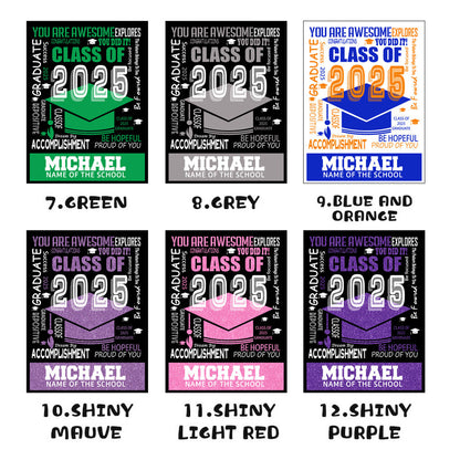 Personalized Multicolor Class of 2025 Bachelor Cap Soft Graduation Flannel Blanket with Text, Graduation Inspirational Gift for Graduates