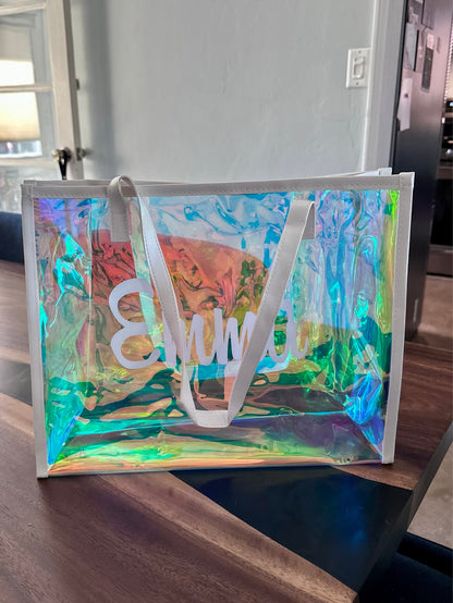 Custom Name Holographic Beach Bag, Waterproof Large Capacity Travel Bag Tote Bag, Bachelorette Party Favors, Christmas/Birthday/Wedding Gift for Her
