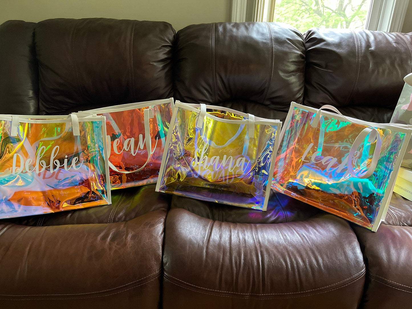 Custom Name Holographic Beach Bag, Waterproof Large Capacity Travel Bag Tote Bag, Bachelorette Party Favors, Christmas/Birthday/Wedding Gift for Her