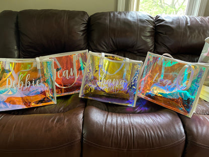 Custom Name Holographic Beach Bag, Waterproof Large Capacity Travel Bag Tote Bag, Bachelorette Party Favors, Christmas/Birthday/Wedding Gift for Her