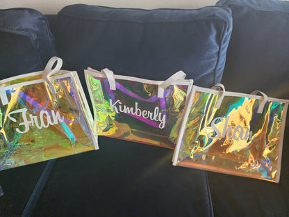 Custom Name Holographic Beach Bag, Waterproof Large Capacity Travel Bag Tote Bag, Bachelorette Party Favors, Christmas/Birthday/Wedding Gift for Her
