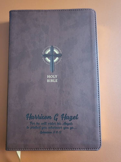 Personalized NRSV Bible New Revised Standard Version Catholic Edition, Catholic Bible, Brown Faux Leather Custom Bible Cover, Baptism Gift