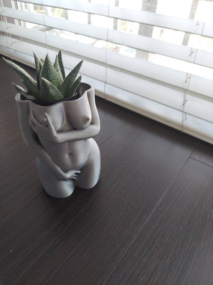 Unique Pot Artistic Naked Woman Planter, Fun Shy Decor, Quirky Office Decoration, Artistic Home Gift Idea, shy woman plant pot, female body