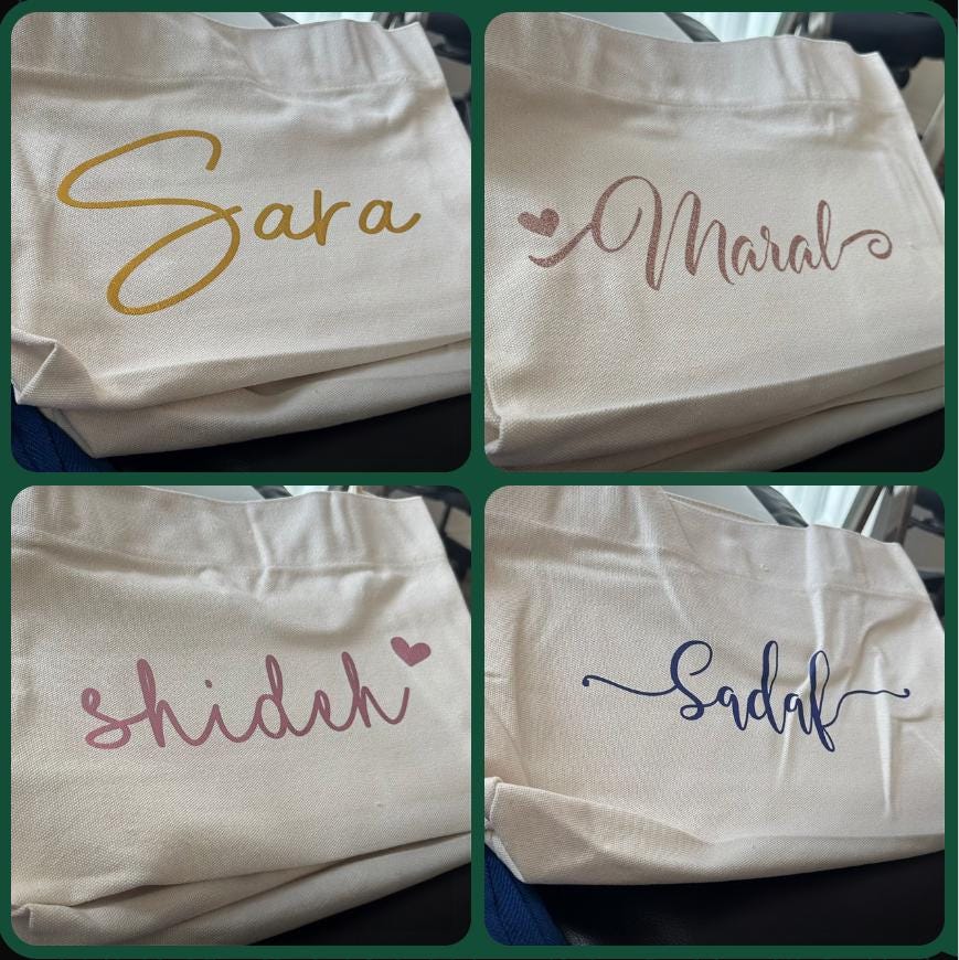 Custom Bridesmaid Canvas Tote Bag with Name, Beach Bag with Zipper/Magnetic Buckle, Bridal Party Gift, Birthday/Wedding Gift for Friends/Bridesmaid