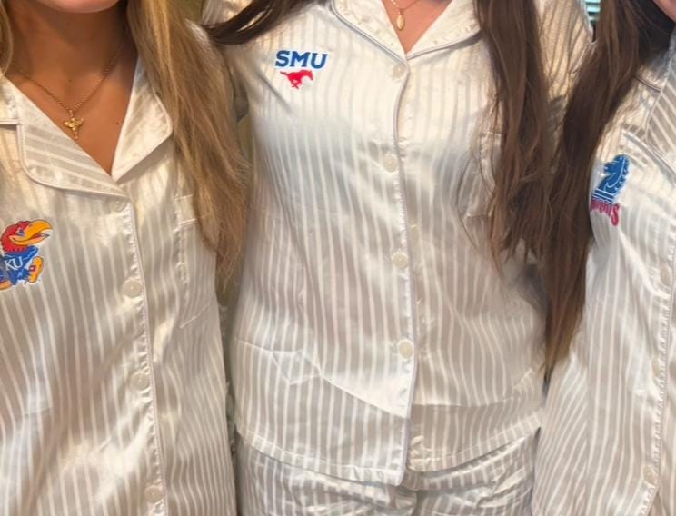 Custom College Apparel Satin Button Up T shirt and Shorts PJ Set, Company Text, Team, Game Day, Trendy, Commitment Gift, Senior Gift