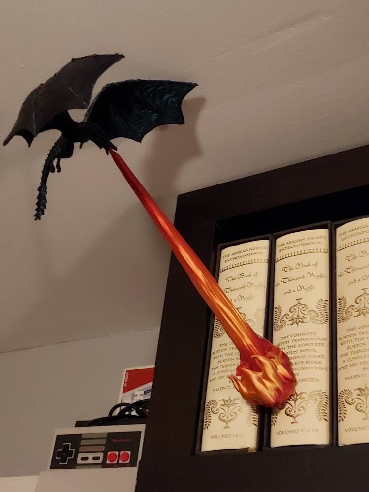 Fly-By Fire Breathing Dragon Bookshelf Decor - Fantasy Display for Dragon Lovers | Dragon Book Shelf Decor | Graduation Gift | Graduate Gift