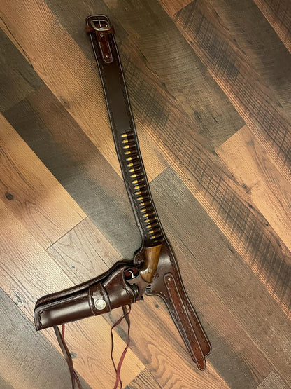 Western Leather Cartridge Belt Ammo Loops Revolver Holster Cover Colt Sass Rigs Cowboy Holster .22 .32 .357 .44 .38 .45