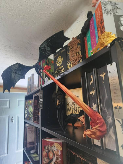 Fly-By Fire Breathing Dragon Bookshelf Decor - Fantasy Display for Dragon Lovers | Dragon Book Shelf Decor | Graduation Gift | Graduate Gift