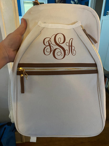 Personalized Natural Canvas Pickleball Paddle Bag, Custom Racket Backpack, Mini Preppy Sports Tote, Stylish Cute Racquet Cover, Mother’s Day