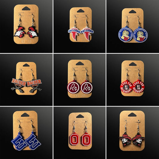 Custom School Mascot/Logo Laser Cut Painted Dangle Earrings | High School | College | Band | Cheer | Booster | Fundraiser