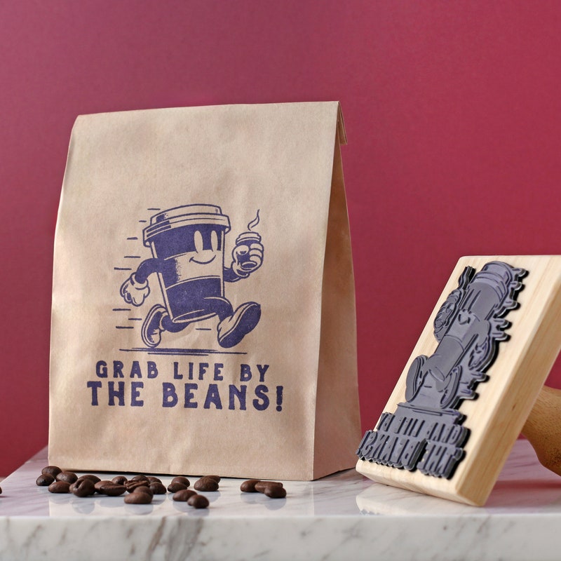 Custom Logo Wood Stamp for Business, Coffee Cup Stamp, Wedding Stamp with Ink Pad, Small Business Rubber Stamps, Kraft Paper Bag Branding, Small & Large Stamps for Mailers