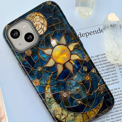 Celestial Stained Glass Moon and Stars Phone Case | Faux Stain Glass Starry Night Sky Design Phone Cover | iPhone 15 | Pixel 8 | Samsung S24
