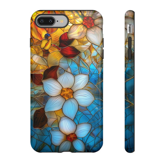 Floral Stained Glass Phone Case, Stained Glass Flower Blossoms Phone Cover, iPhone 15 Pro Max, Google Pixel Pro, Samsung Galaxy Plus Ultra