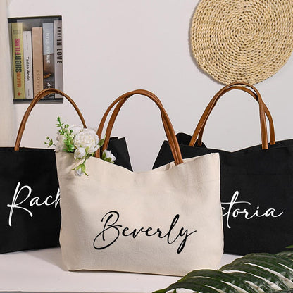 Custom Bridesmaid Canvas Tote Bag with Name, Beach Bag with Zipper/Magnetic Buckle, Bridal Party Gift, Birthday/Wedding Gift for Friends/Bridesmaid
