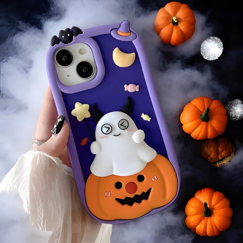 3D Halloween Pumpkin Ghost Handmade Phone Case, Spooky iPhone Case, Halloween Aesthetic, Perfect Halloween Gift