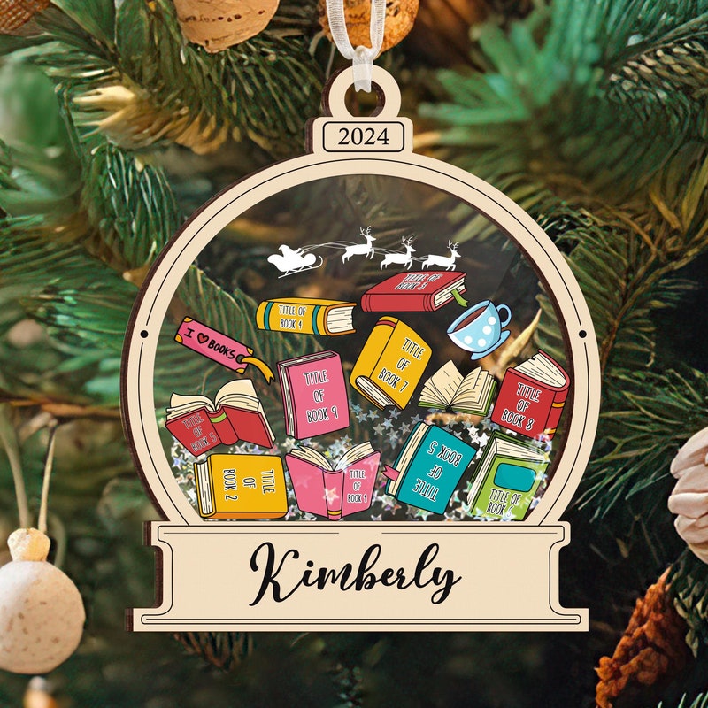 Book Shaker Ornament Personalized, Custom Book Titles, Book Lover Gift, Librarian Ornament, Bookworm Gift, Bookshelf Ornament, Reader Gift
