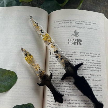 Fourth Wing Inspired Resin Dagger Gold Dragon BookLover Gift Handmade Gifts Bookshelf Decor Bookish Merch Bookworm Decor Dragons