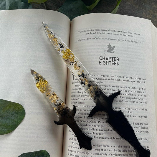 Fourth Wing Inspired Resin Dagger Gold Dragon BookLover Gift Handmade Gifts Bookshelf Decor Bookish Merch Bookworm Decor Dragons
