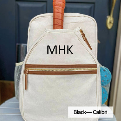 Personalized Natural Canvas Pickleball Paddle Bag, Custom Racket Backpack, Mini Preppy Sports Tote, Stylish Cute Racquet Cover, Mother’s Day