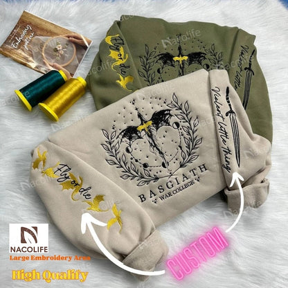 Fourth Wing Embroidered Sweatshirt,Custom Basgiath War College, Dragon Rider,Violet Sorrengail,Rebecca Yorros,Xaden Riorson,Fantasy Reader