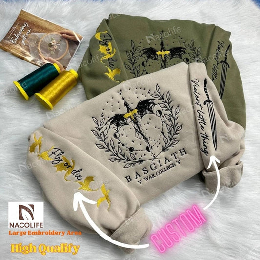 Fourth Wing Embroidered Sweatshirt,Custom Basgiath War College, Dragon Rider,Violet Sorrengail,Rebecca Yorros,Xaden Riorson,Fantasy Reader