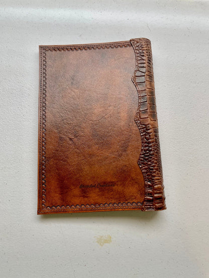 Handcrafted Laser Engraved Praying Cowboy All Leather Bible Cover With Alligator Embossed Bind