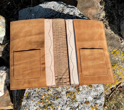 Handcrafted Laser Engraved Praying Cowboy All Leather Bible Cover With Alligator Embossed Bind