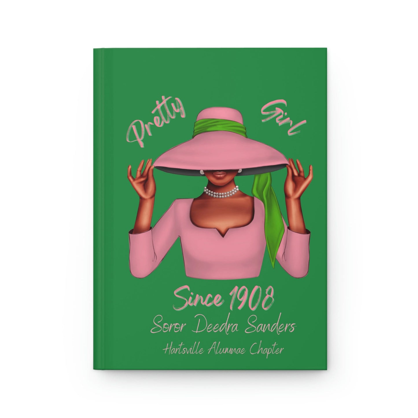 Personalized (Green Cover/Pink Dress Soror )Hardcover Journal Matte | Diary | Pink and Green | 1908 | AKA Inspired | Sorority Gifts