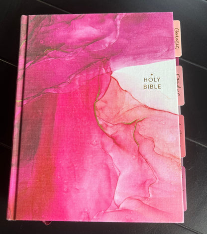 Gorgeous NIV Pink Marble Bible with TABS, Cloth over Board, Art Gilded Edges, Red Letter, Comfort Print