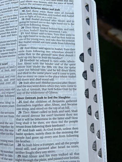 Gorgeous White KJV Holy Bible with Silver Corner Embellishments with Swarovski Crystals , Thinline Large Print Faux Leather