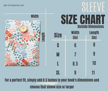 Blue Beige Daisy Embroidered book sleeve, kindle sleeve, ereader cover, iPad sleeve, Book Gift, book pouch, Bible cover