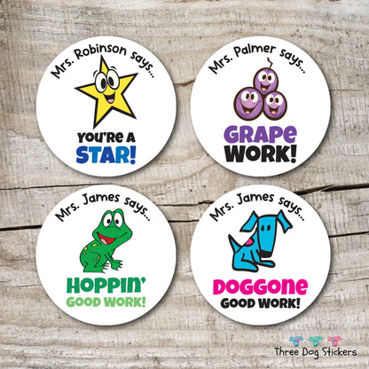 Personalized Teacher Stickers, Teacher Stickers, Reward Stickers, Teacher Name Stickers, Teacher Gift, Good Work Stickers, 192 Stickers
