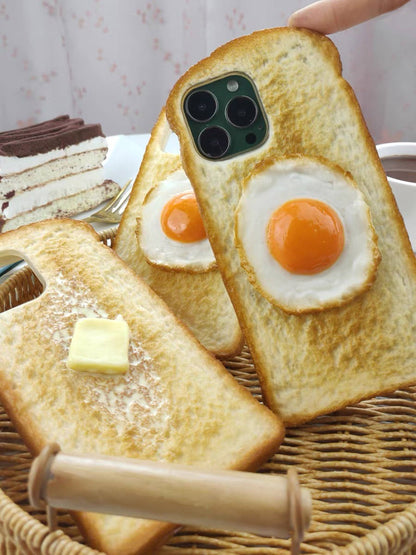 Handmade customized 3D egg and butter bread mobile phone case Cover for iPhone 7/8 Xs Xr 11 12 13 14 15 pro max,Fun and realistic phone case
