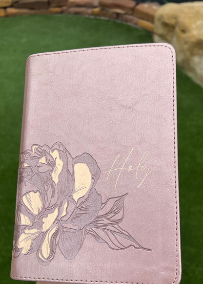 NLT Compact Giant Print Bible, Filament-Enabled Edition LeatherLike, Rose Metallic Peony, Red Letter with Floral Tabs