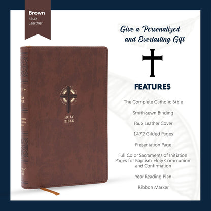 Personalized NRSV Bible New Revised Standard Version Catholic Edition, Catholic Bible, Brown Faux Leather Custom Bible Cover, Baptism Gift