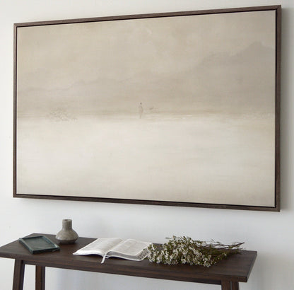 Jesus Leaves the 99 Premium Canvas, Framed, Beige, White, Neutral, Framed, Lost Sheep, Shepherd, Horizontal Sketch Bible Pray Faith Art Gift