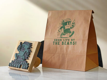 Custom Logo Wood Stamp for Business, Coffee Cup Stamp, Wedding Stamp with Ink Pad, Small Business Rubber Stamps, Kraft Paper Bag Branding, Small & Large Stamps for Mailers