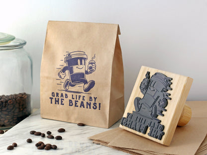 Custom Logo Wood Stamp for Business, Coffee Cup Stamp, Wedding Stamp with Ink Pad, Small Business Rubber Stamps, Kraft Paper Bag Branding, Small & Large Stamps for Mailers