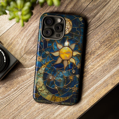 Celestial Stained Glass Moon and Stars Phone Case | Faux Stain Glass Starry Night Sky Design Phone Cover | iPhone 15 | Pixel 8 | Samsung S24