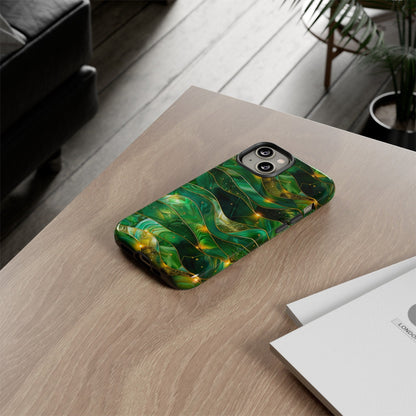 Green Stained Glass Celestial Phone Case | Emerald Gold Faux Stain Glass Stars Phone Cover | iPhone Pro Max | Pixel Pro | Samsung Ultra Plus