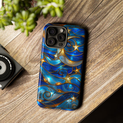 Stained Glass Celestial Moon Phone Case | Stained Glass Effect Stars And Moon Phone Cover iPhone 15 14 13 | Pixel 8 7 | Samsung S24 S23 S22